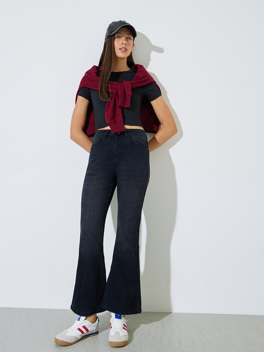 Black Fit and Flare Stretch Flared Jeans