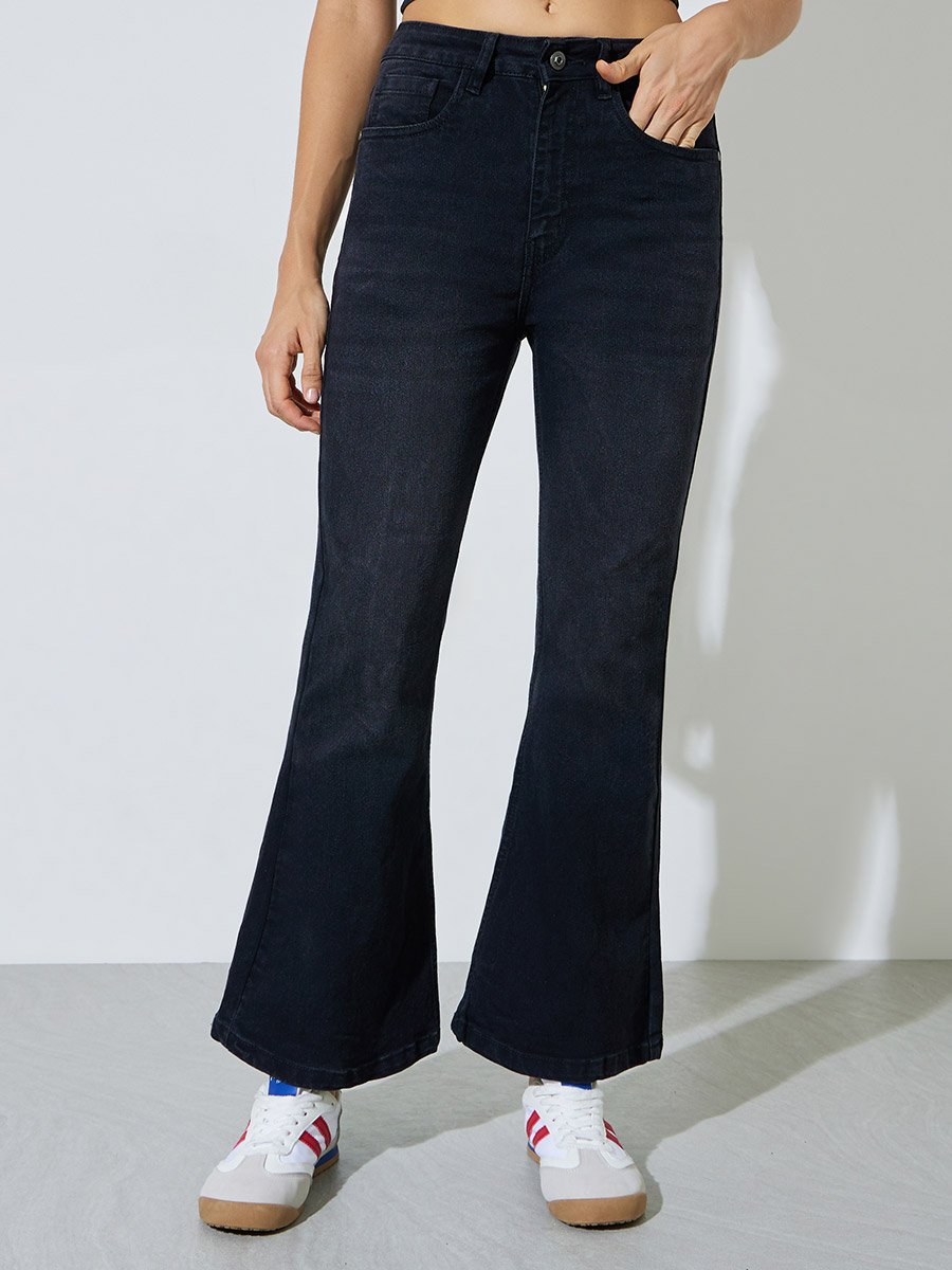 Black Fit and Flare Stretch Flared Jeans