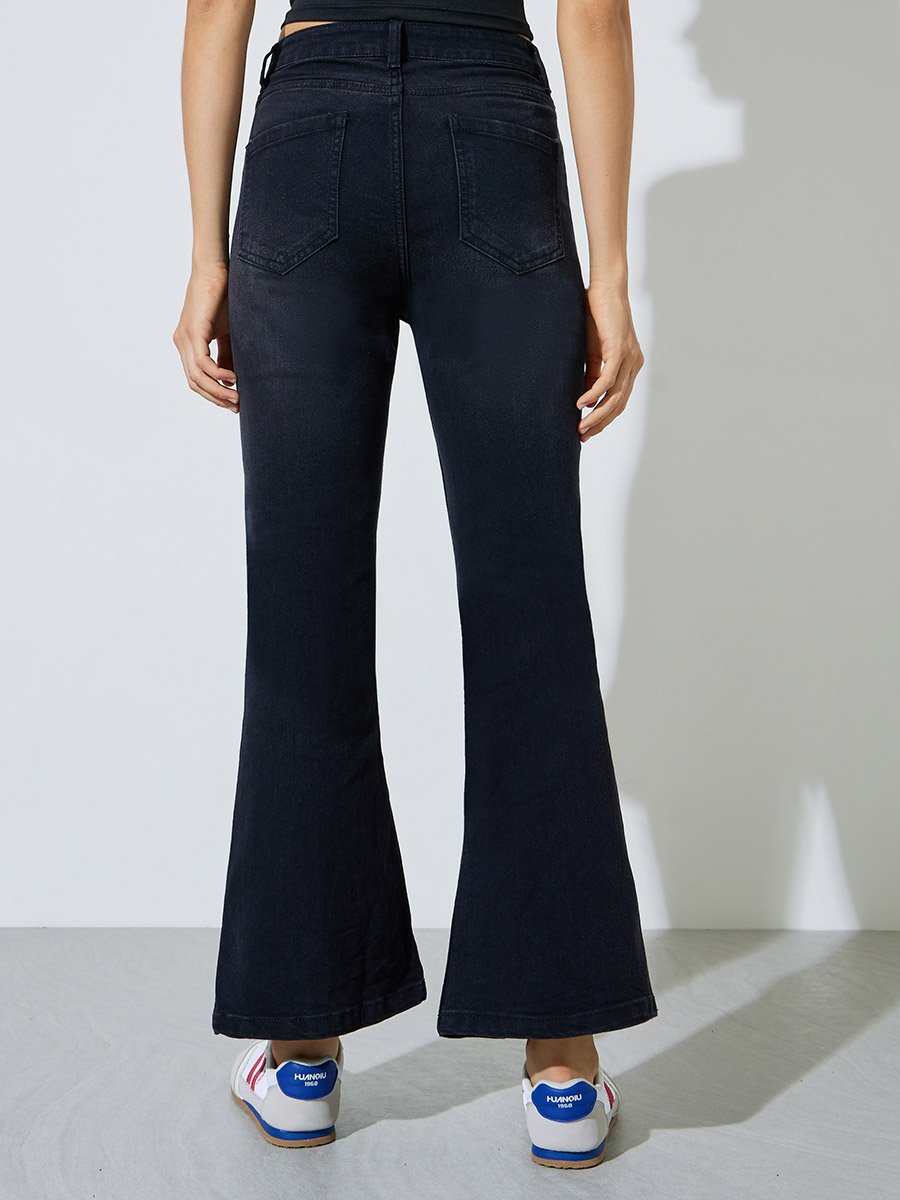 Black Fit and Flare Stretch Flared Jeans
