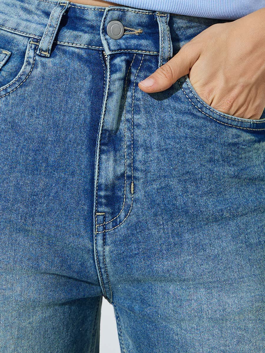 جينز قطن ممدد للغاية بأرجل واسعة