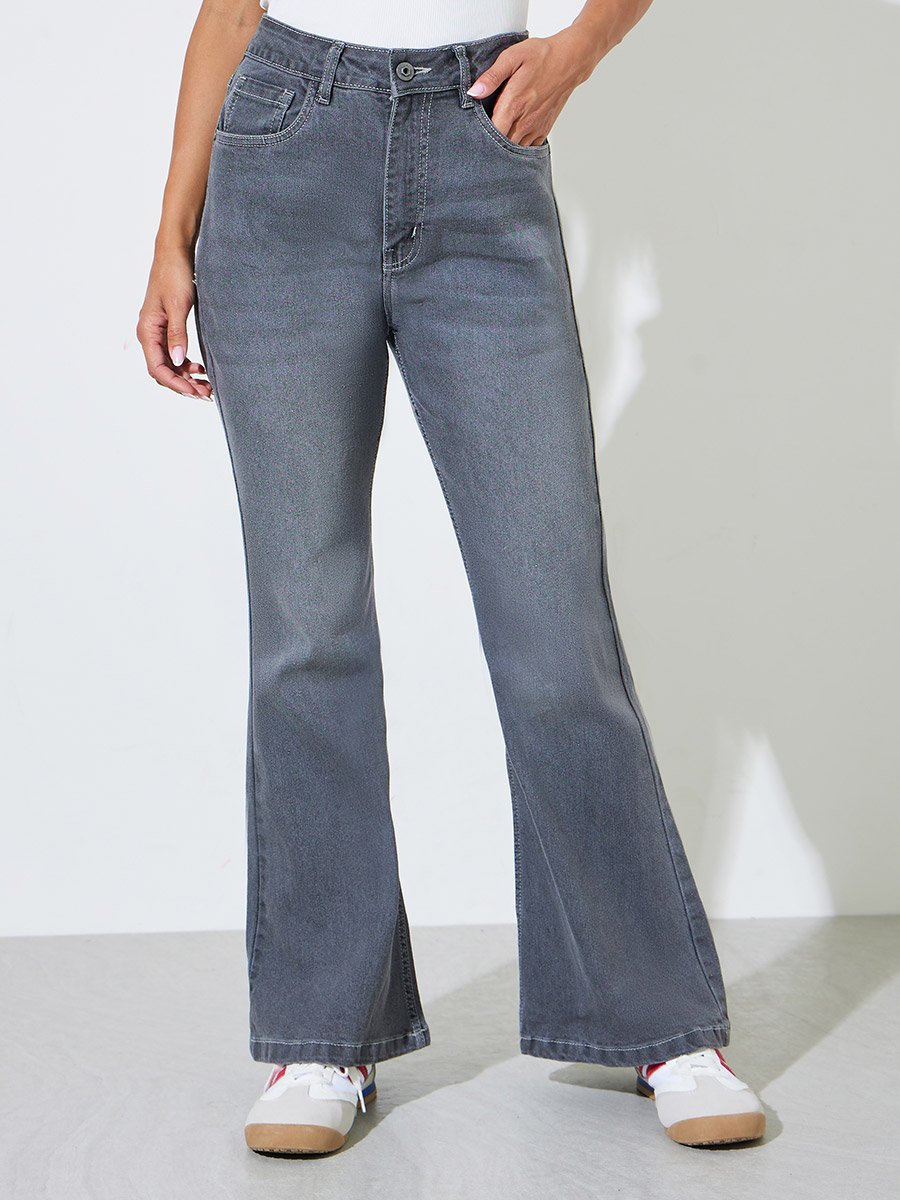 Grey Faded Stretch Flared Jeans