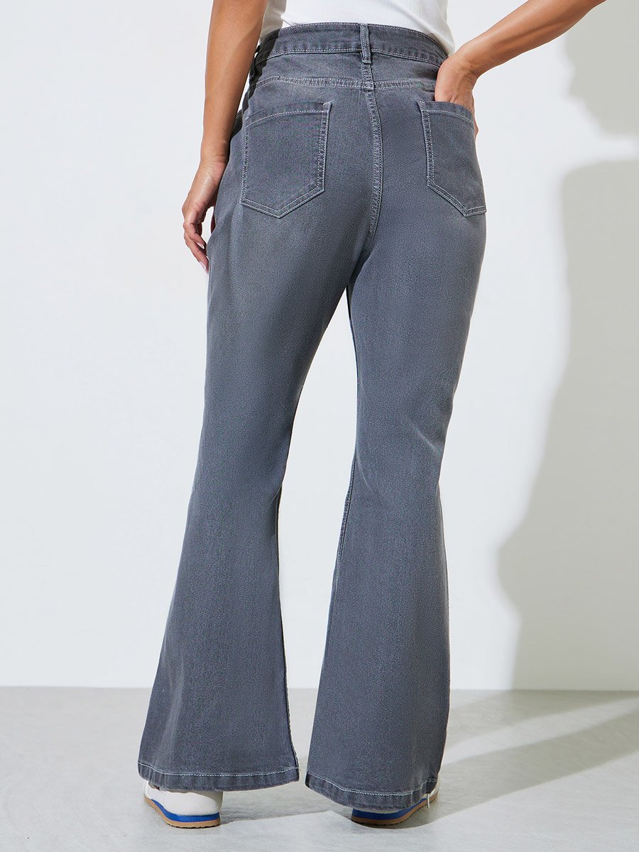 Grey Faded Stretch Flared Jeans