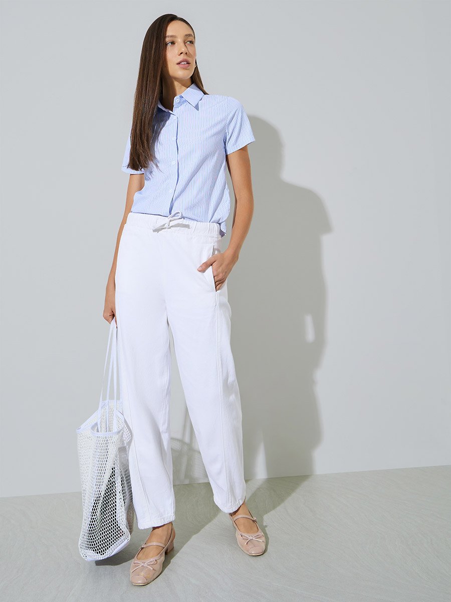 White Barrel Fit Jogger Style Jeans