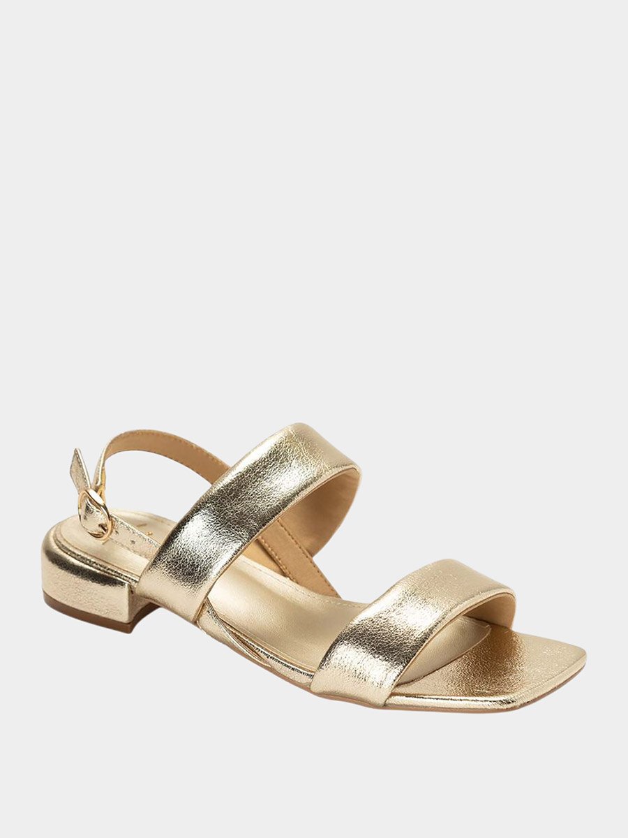 Metallic Ankle Strap Block Heel Sandals