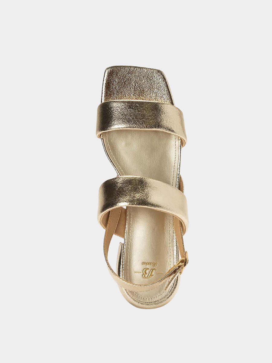 Metallic Ankle Strap Block Heel Sandals