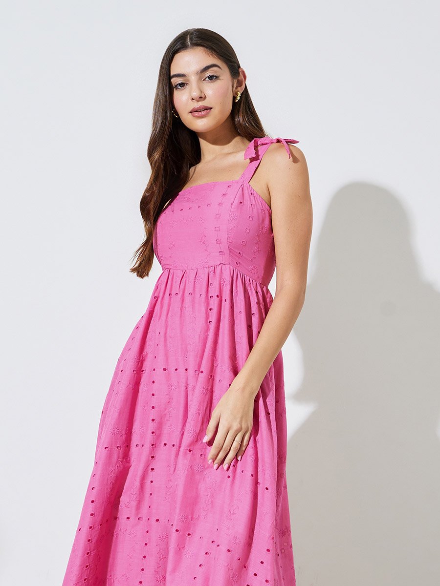 Pink Schiffli A-Line Maxi Dress