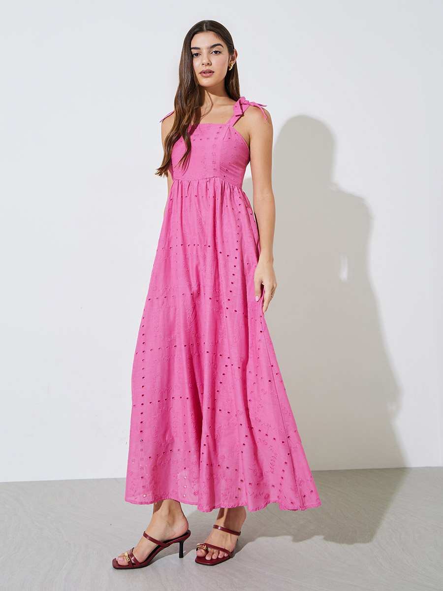 Pink Schiffli A-Line Maxi Dress