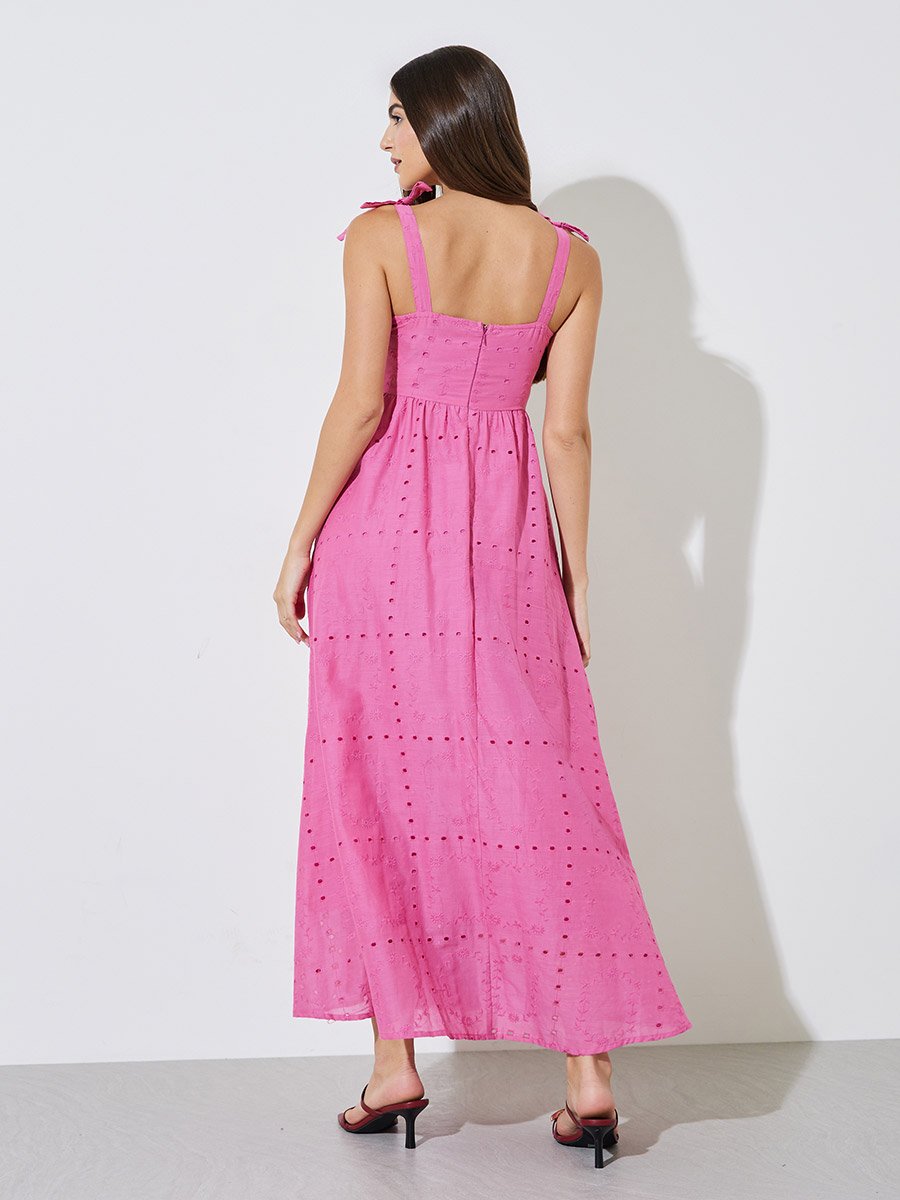 Pink Schiffli A-Line Maxi Dress