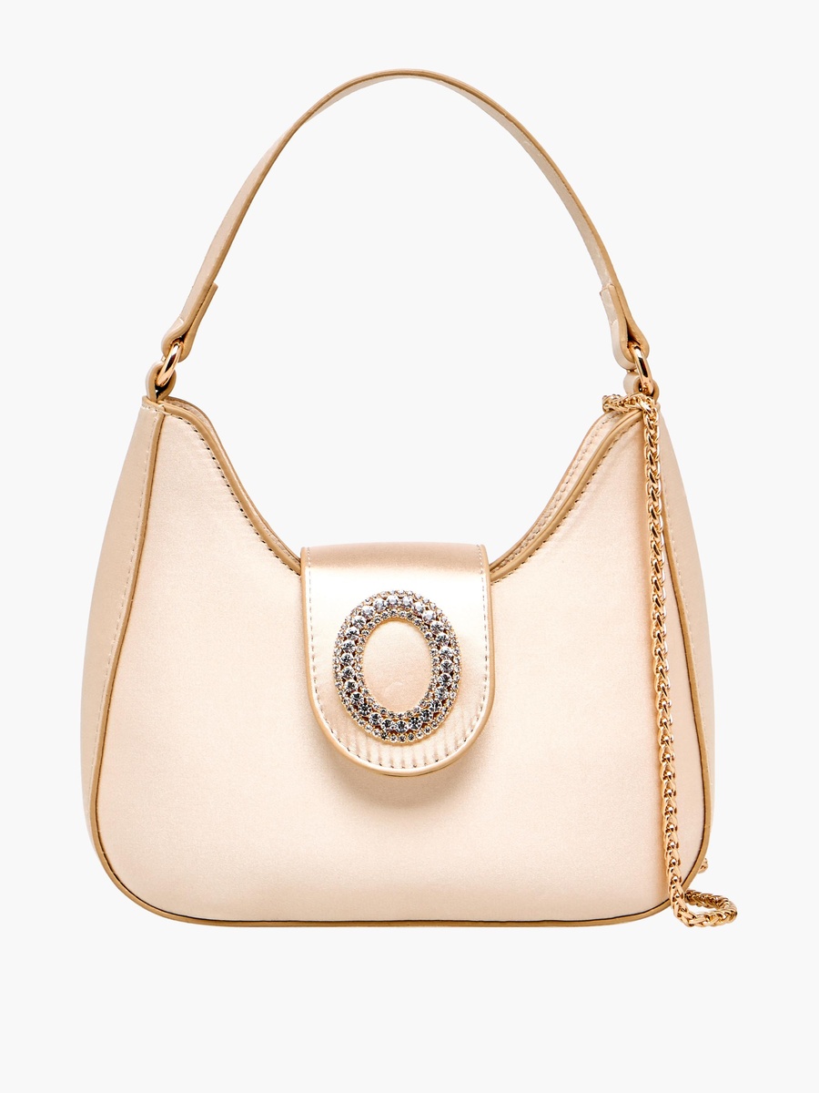 Textured Shoulder Bag with Embellished Button Closure