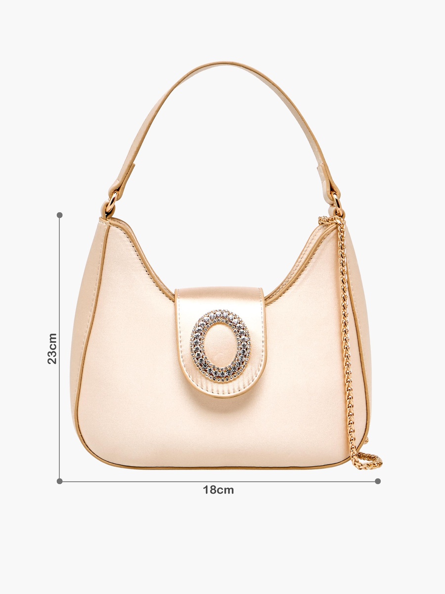 Textured Shoulder Bag with Embellished Button Closure