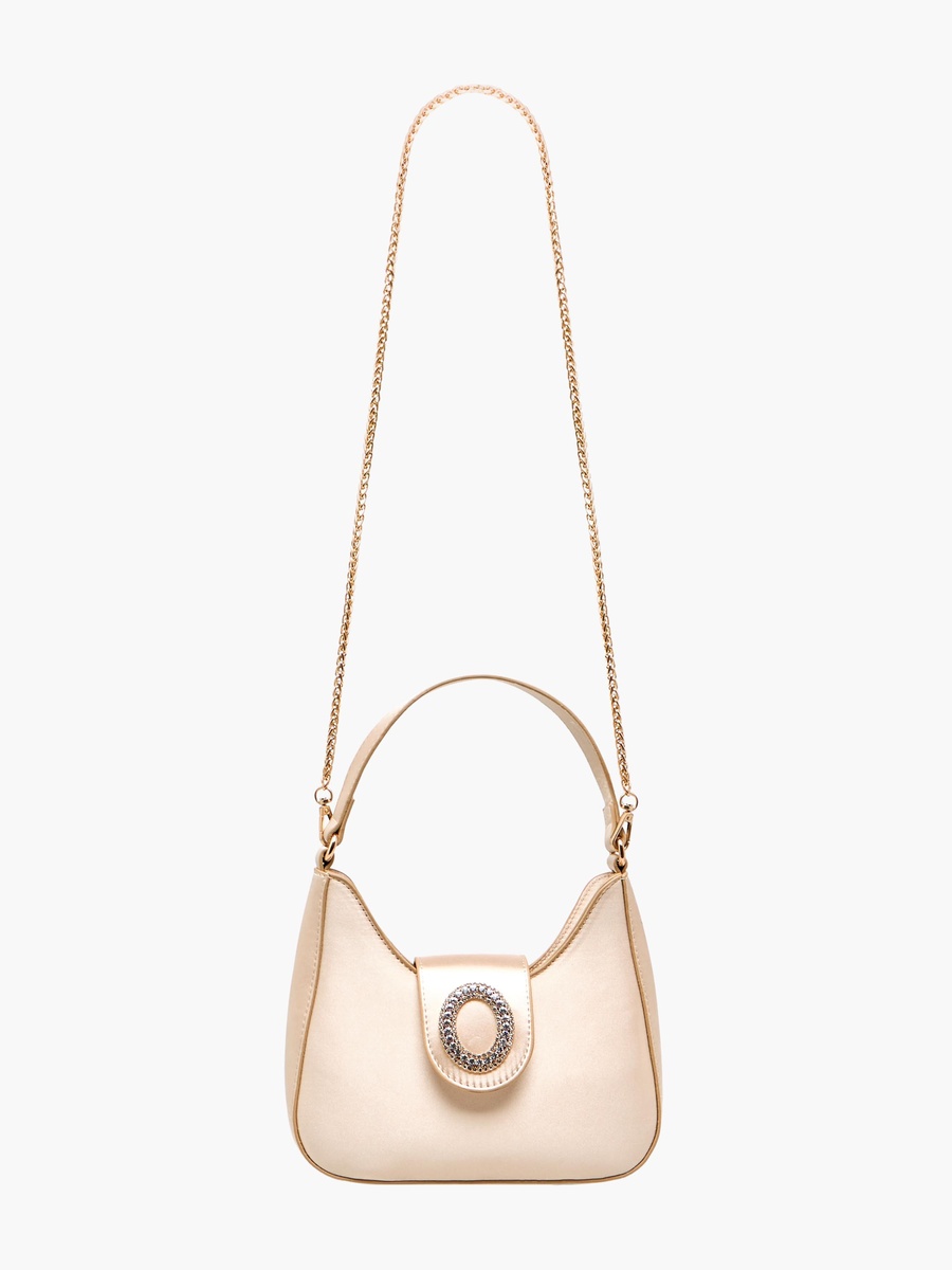 Textured Shoulder Bag with Embellished Button Closure