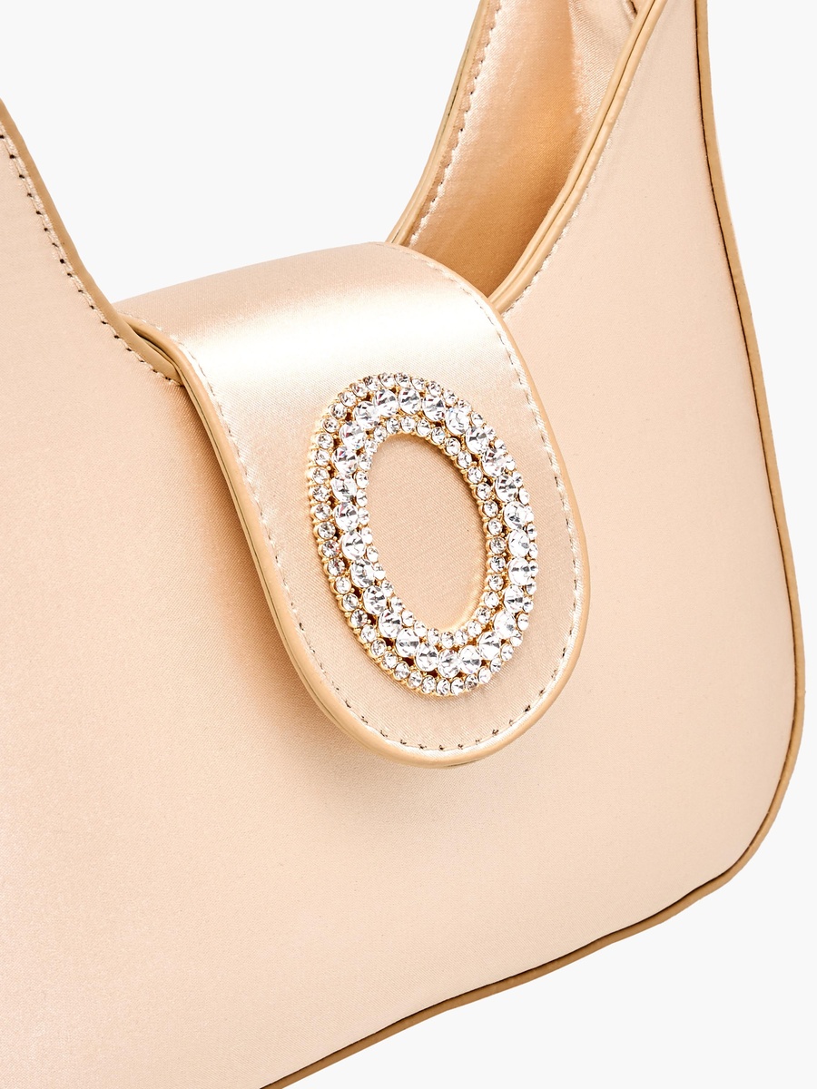 Textured Shoulder Bag with Embellished Button Closure