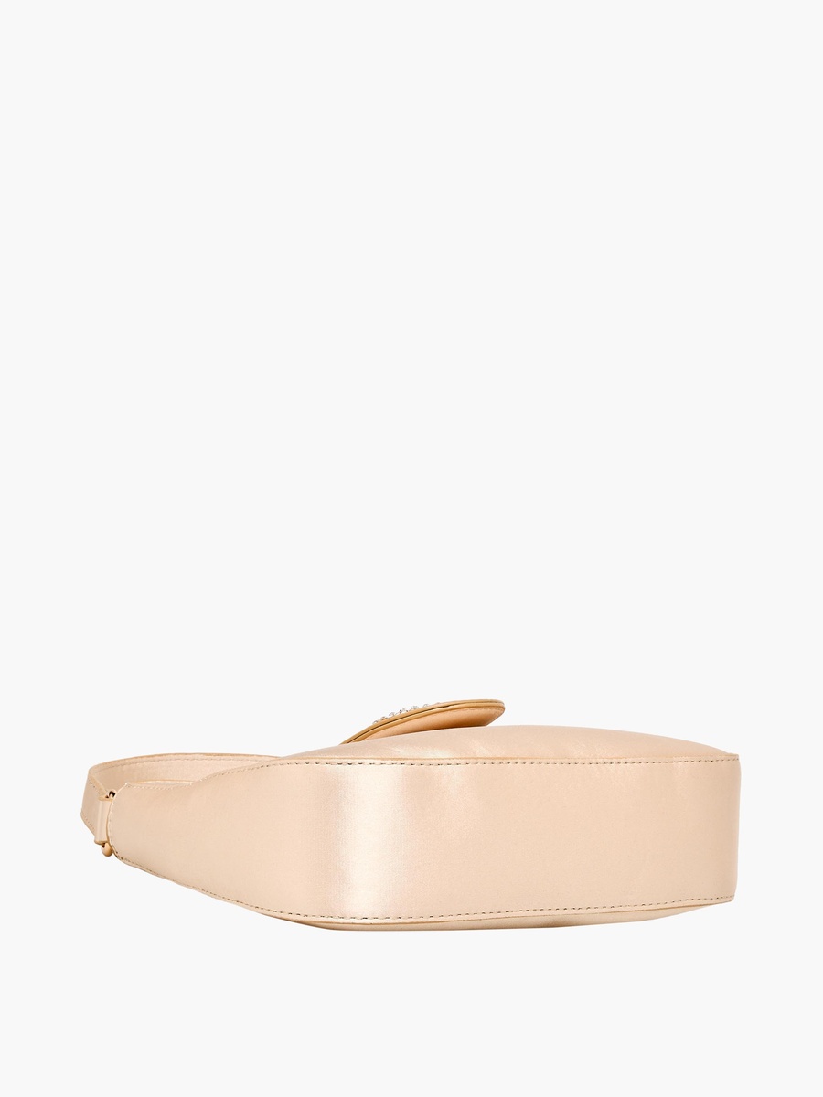 Textured Shoulder Bag with Embellished Button Closure
