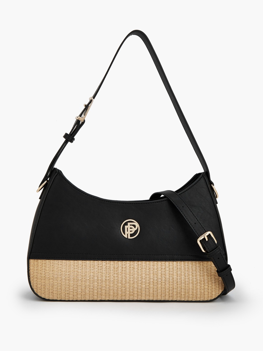 Textured Shoulder Bag with Zip Closure