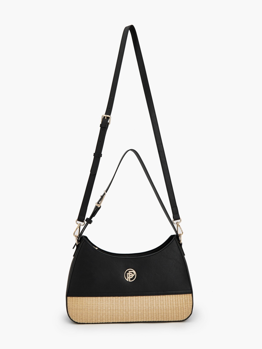 Textured Shoulder Bag with Zip Closure