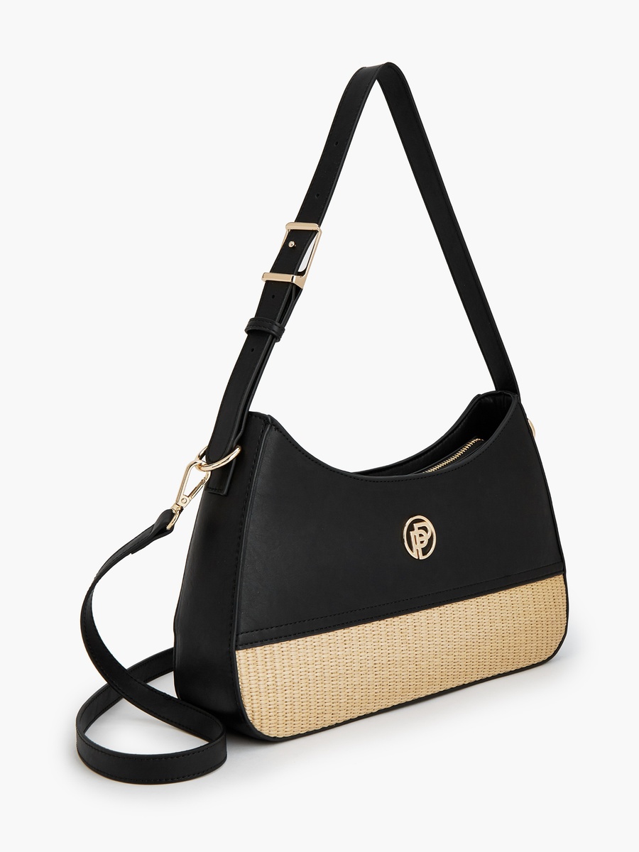 Textured Shoulder Bag with Zip Closure