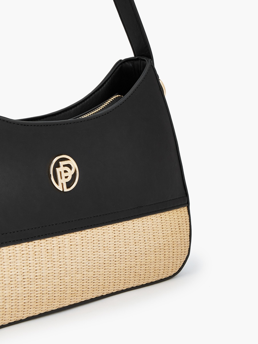 Textured Shoulder Bag with Zip Closure
