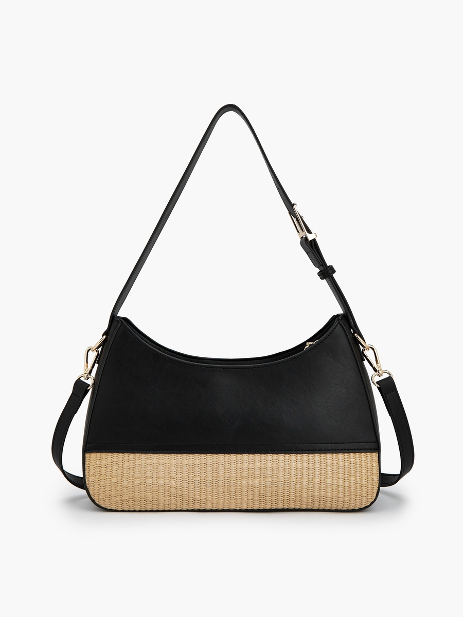 Textured Shoulder Bag with Zip Closure