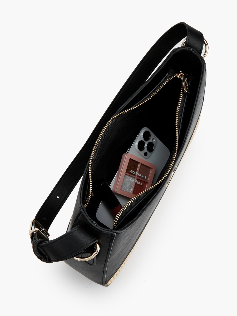 Textured Shoulder Bag with Zip Closure
