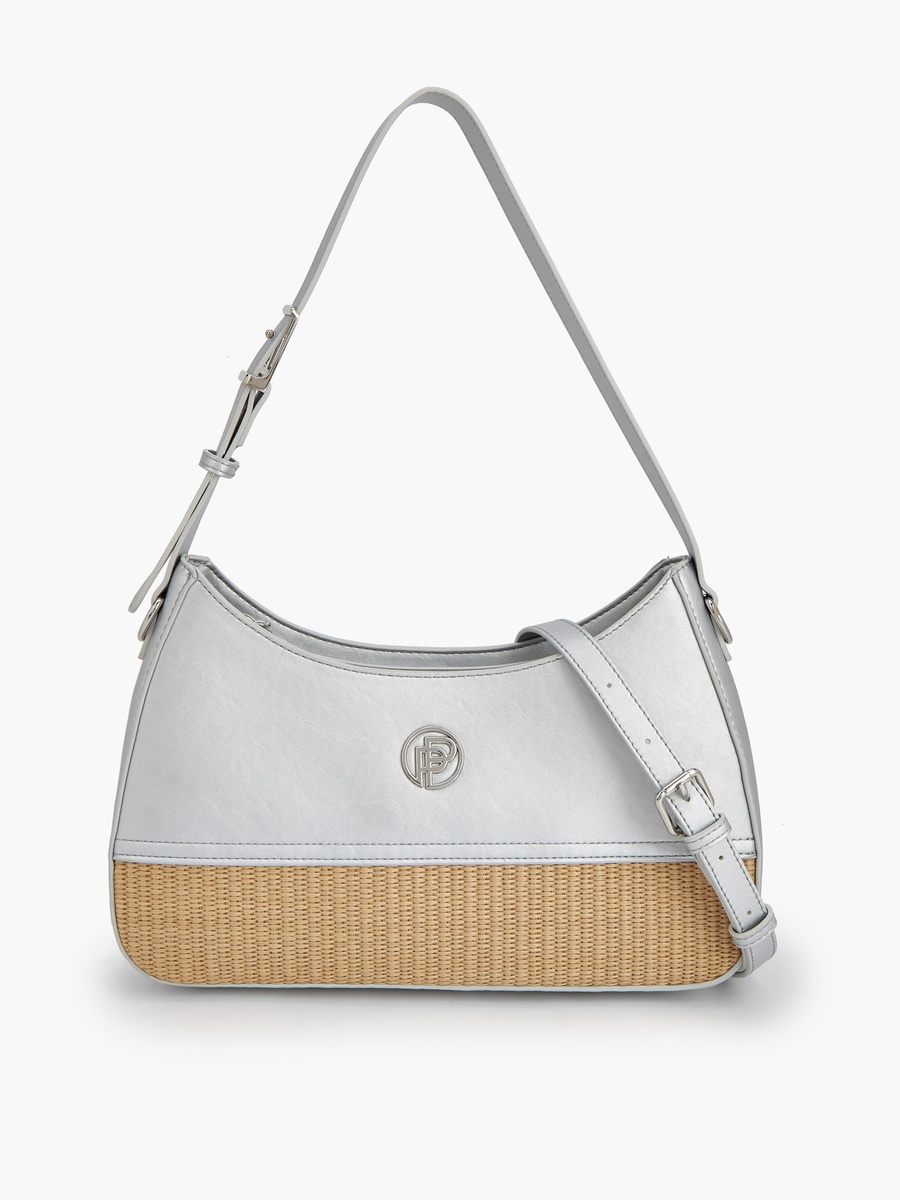 Textured Shoulder Bag with Zip Closure