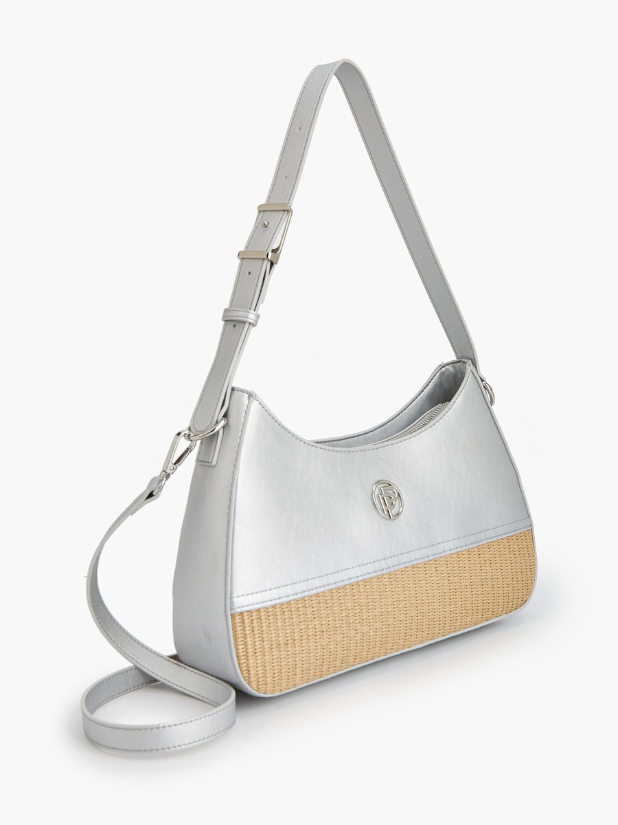 Textured Shoulder Bag with Zip Closure