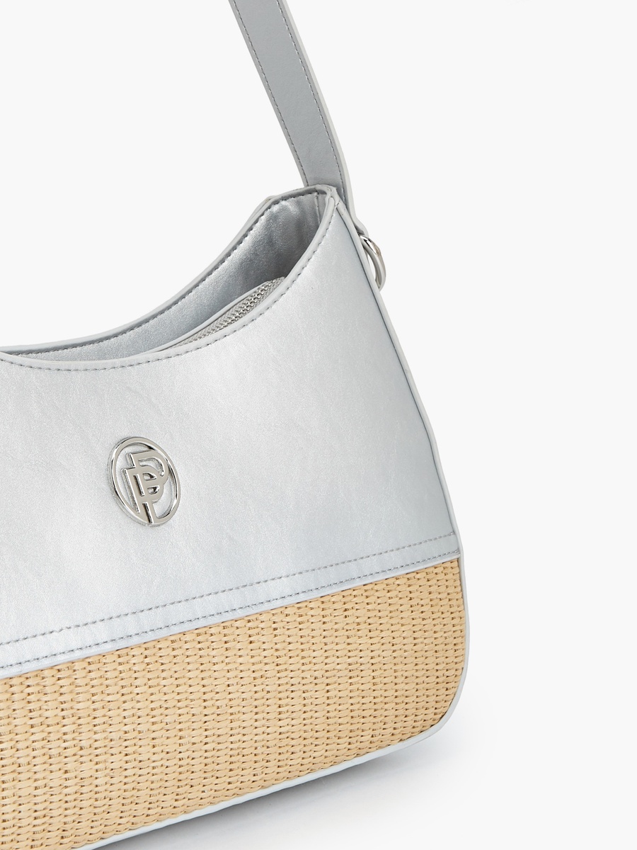 Textured Shoulder Bag with Zip Closure
