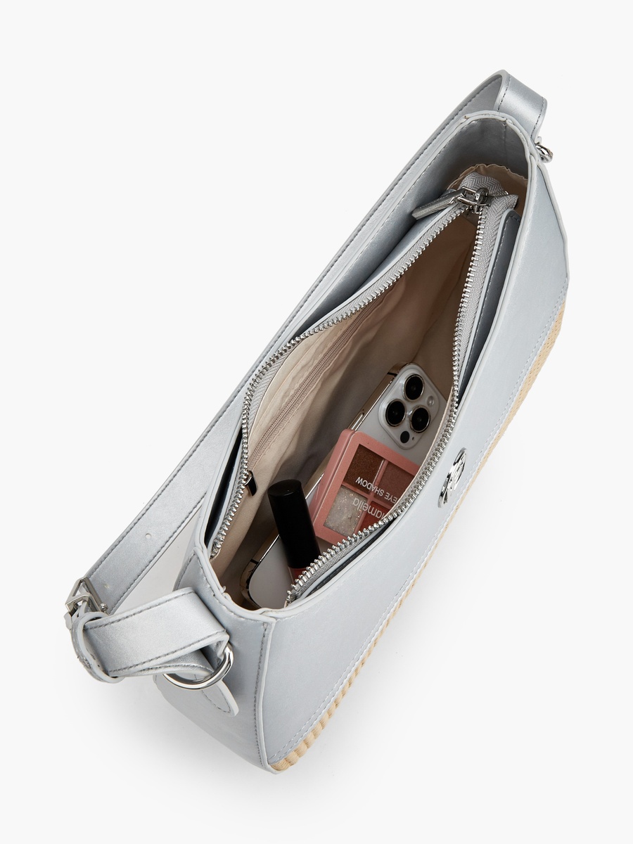Textured Shoulder Bag with Zip Closure