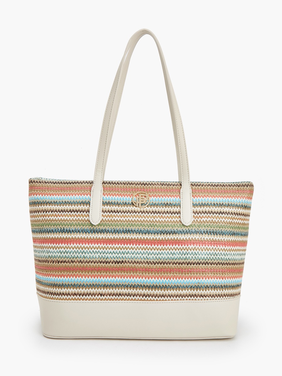 Textured Tote Bag with Zip Closure