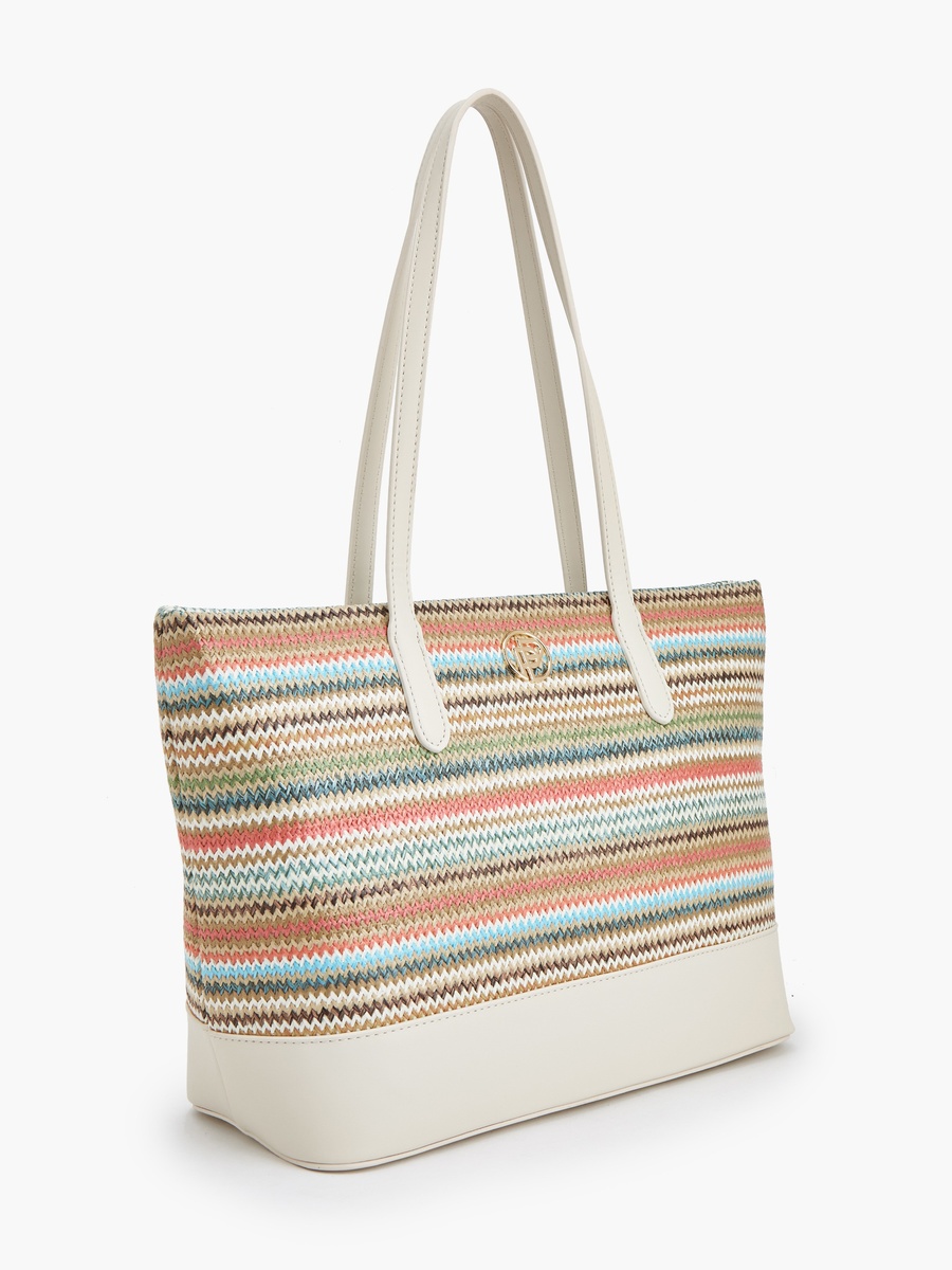 Textured Tote Bag with Zip Closure