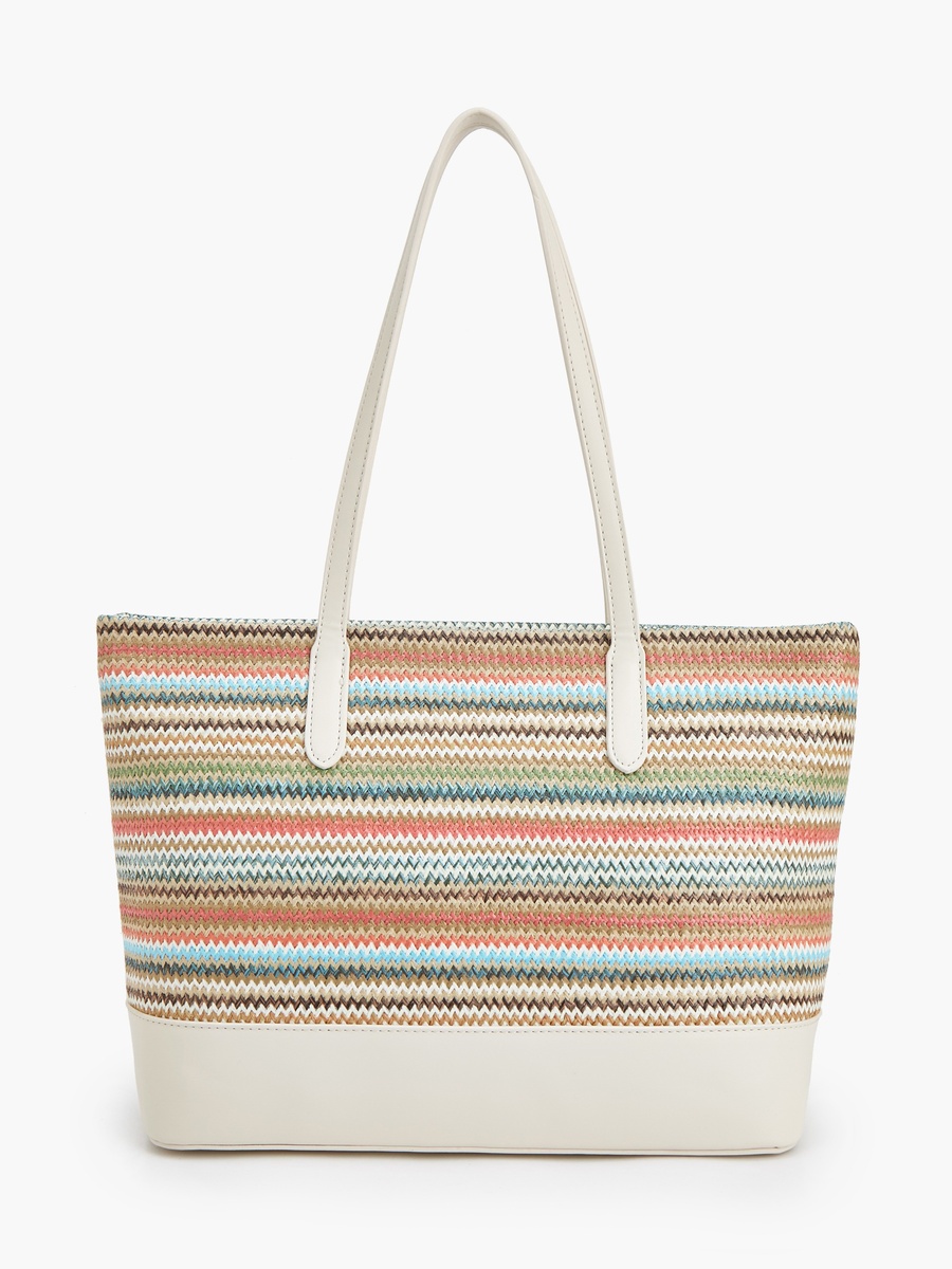 Textured Tote Bag with Zip Closure