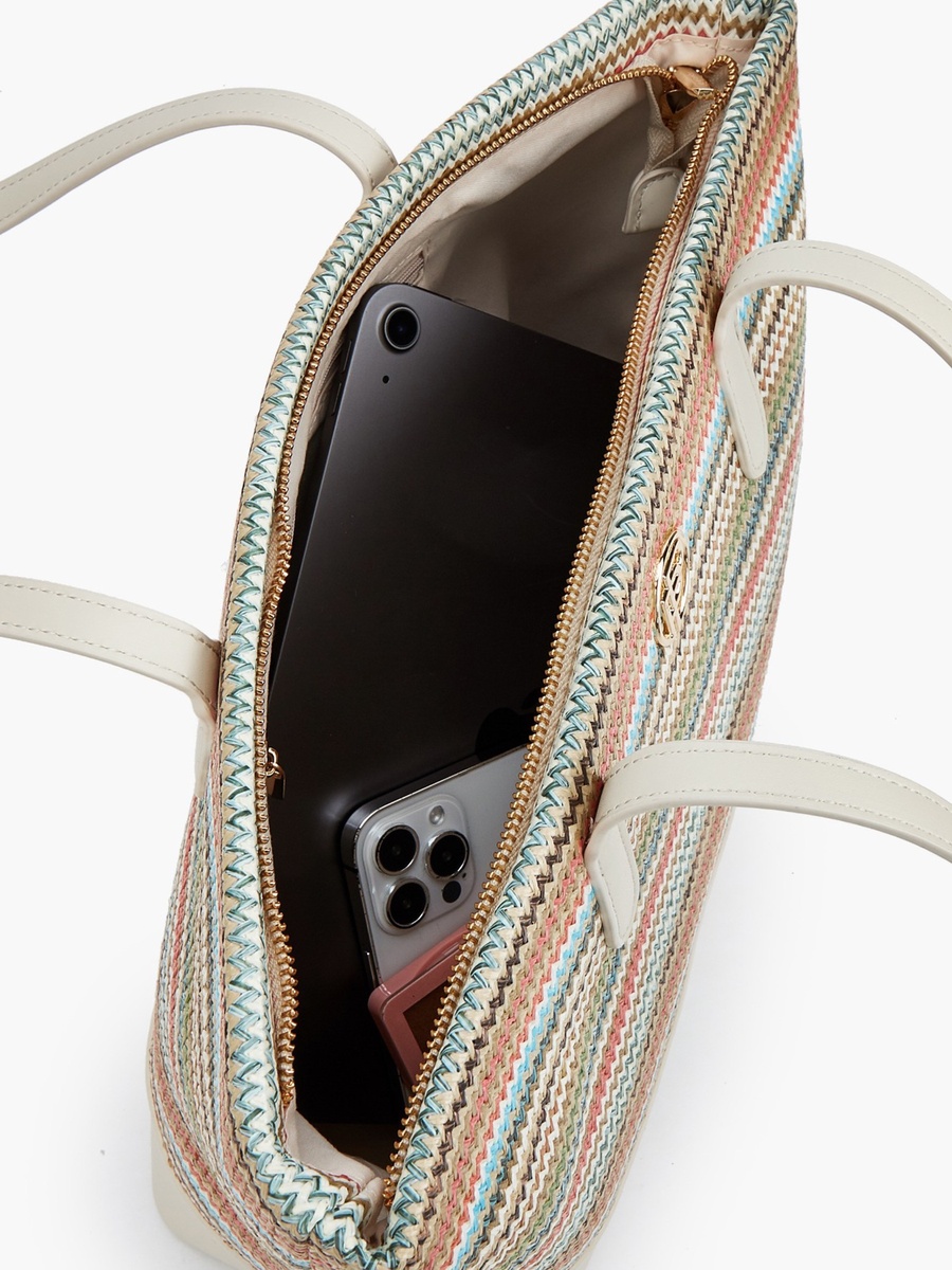 Textured Tote Bag with Zip Closure