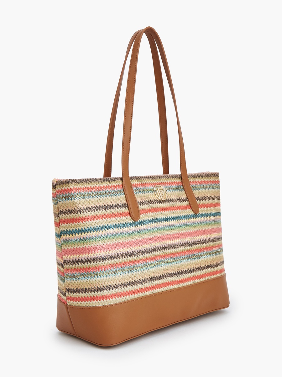 Striped Tote Bag with Zip Closure