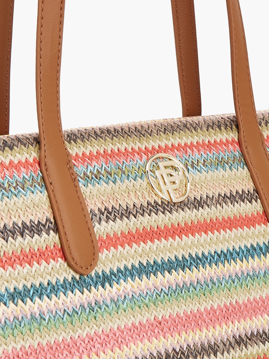 Striped Tote Bag with Zip Closure