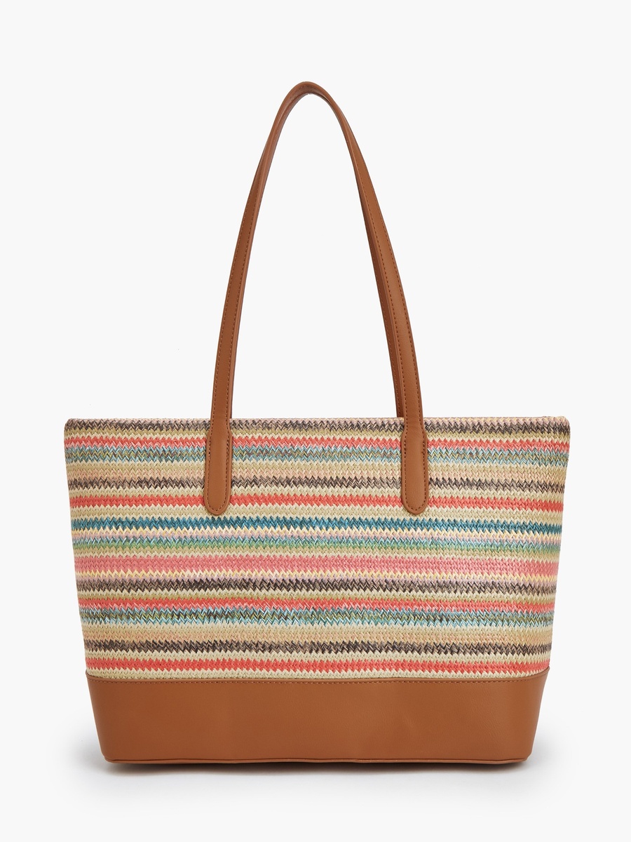 Striped Tote Bag with Zip Closure