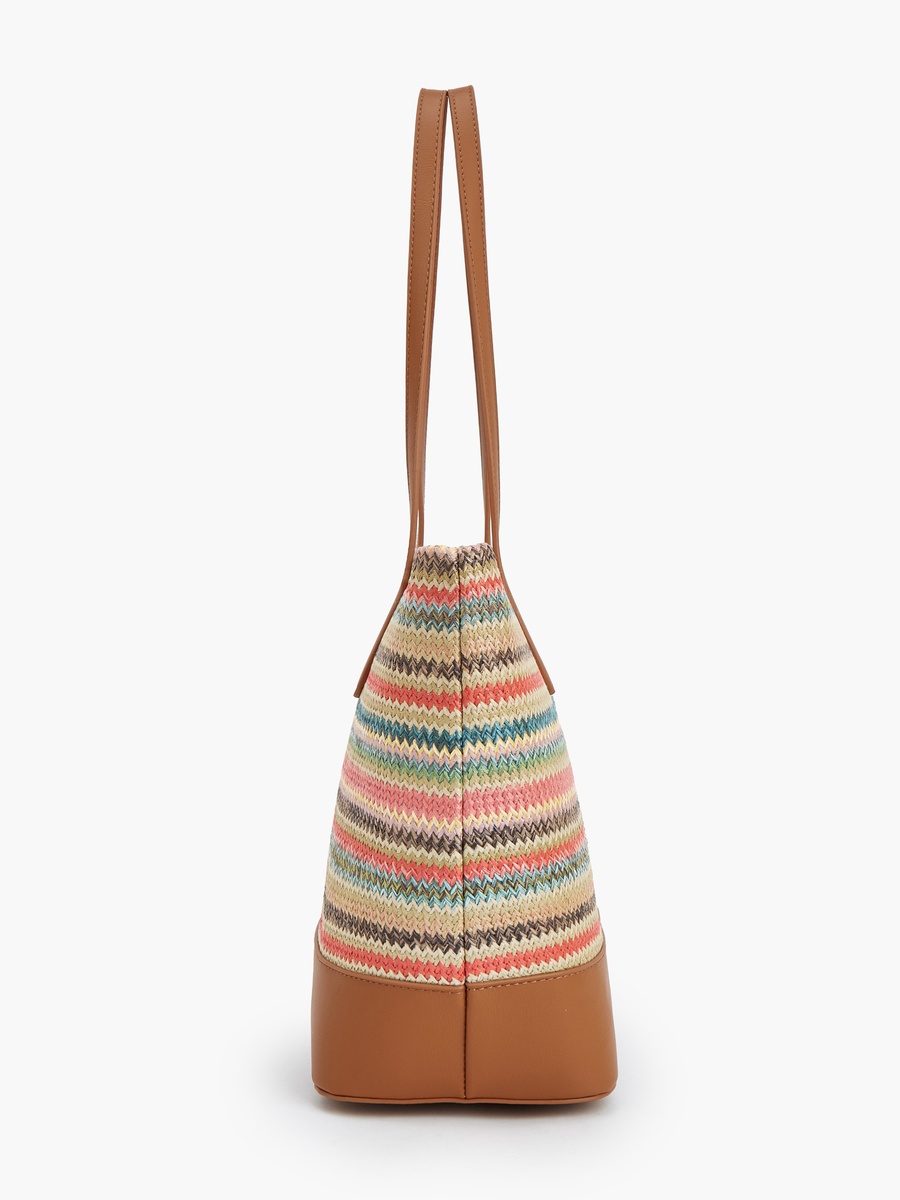 Striped Tote Bag with Zip Closure