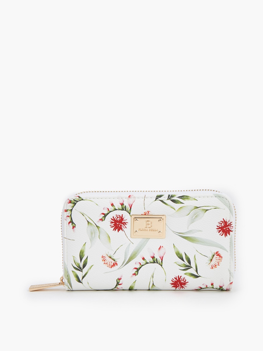 Floral Print Wallet with Zip Closure