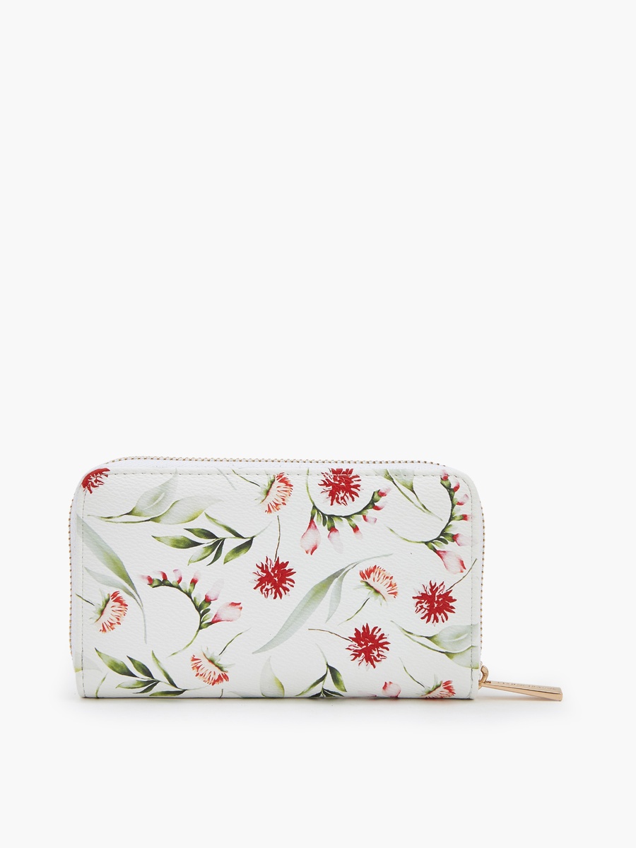 Floral Print Wallet with Zip Closure