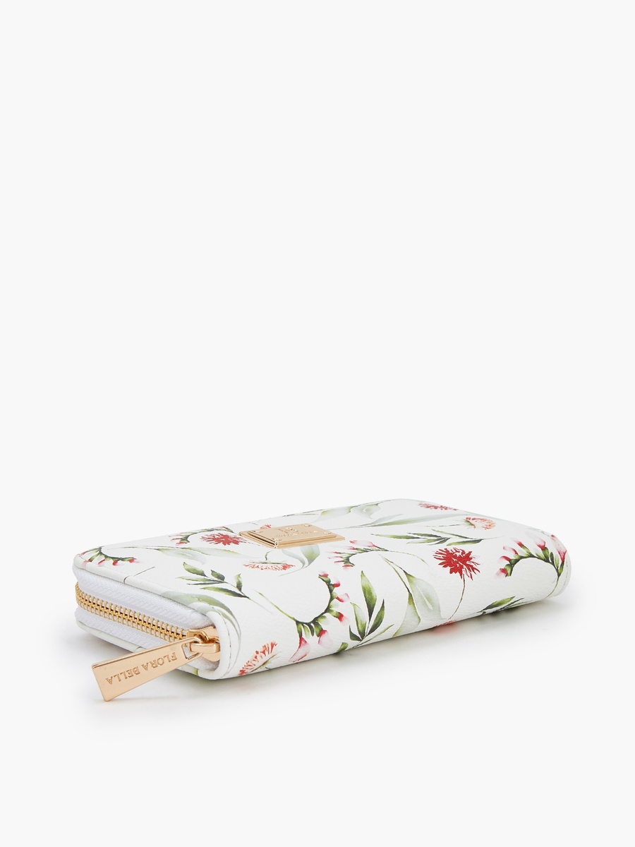 Floral Print Wallet with Zip Closure