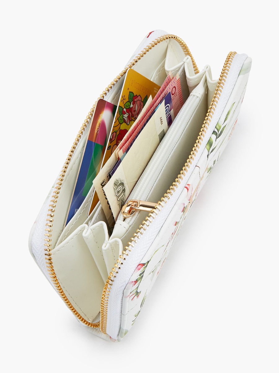 Floral Print Wallet with Zip Closure