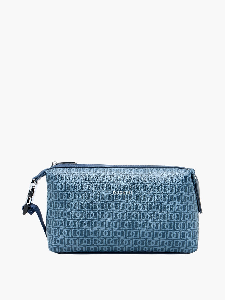 Monogram Print Pouch with Zip Closure and Side Release Buckle Detail