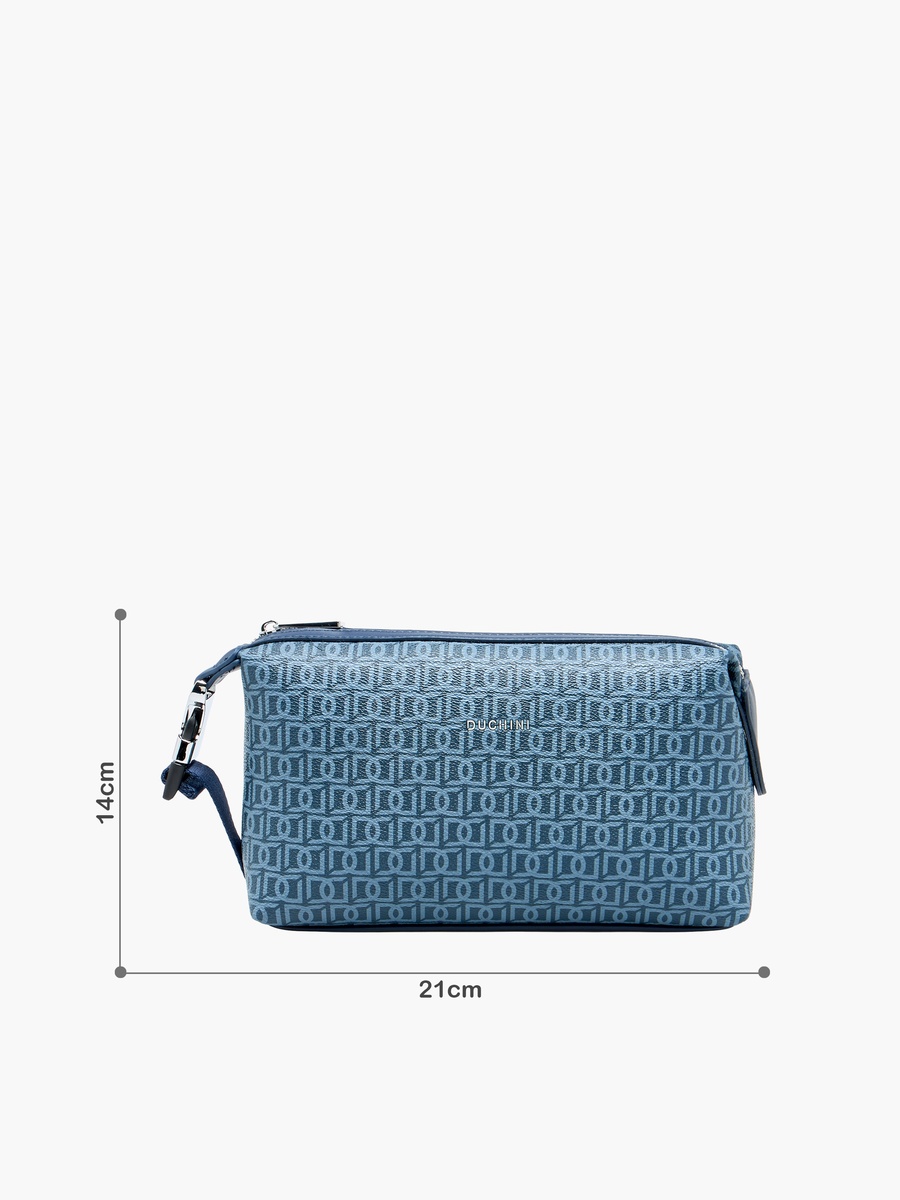 Monogram Print Pouch with Zip Closure and Side Release Buckle Detail