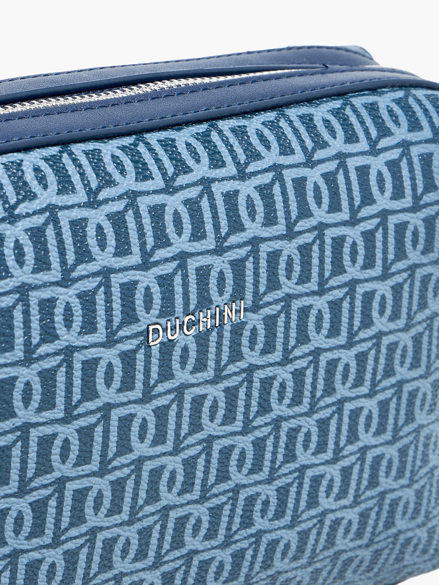 Monogram Print Pouch with Zip Closure and Side Release Buckle Detail