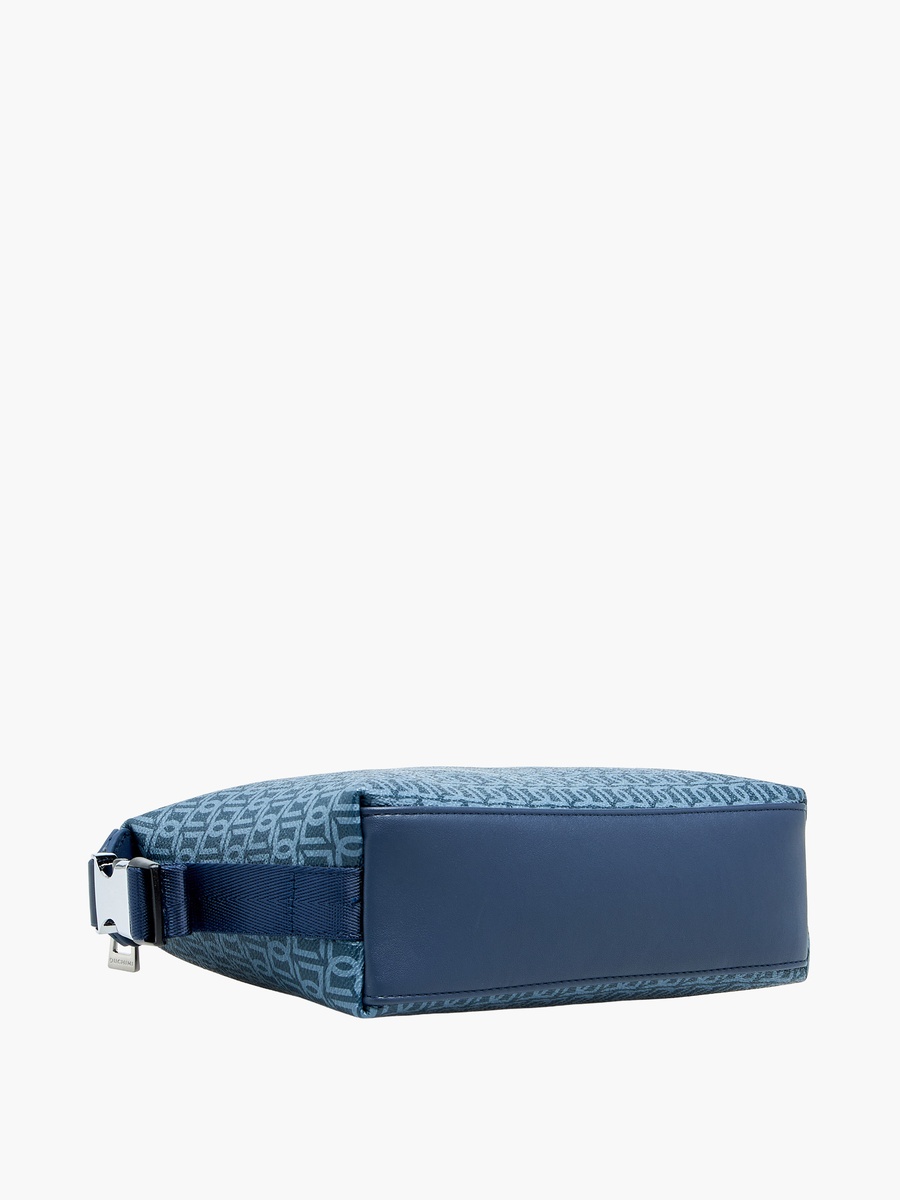 Monogram Print Pouch with Zip Closure and Side Release Buckle Detail