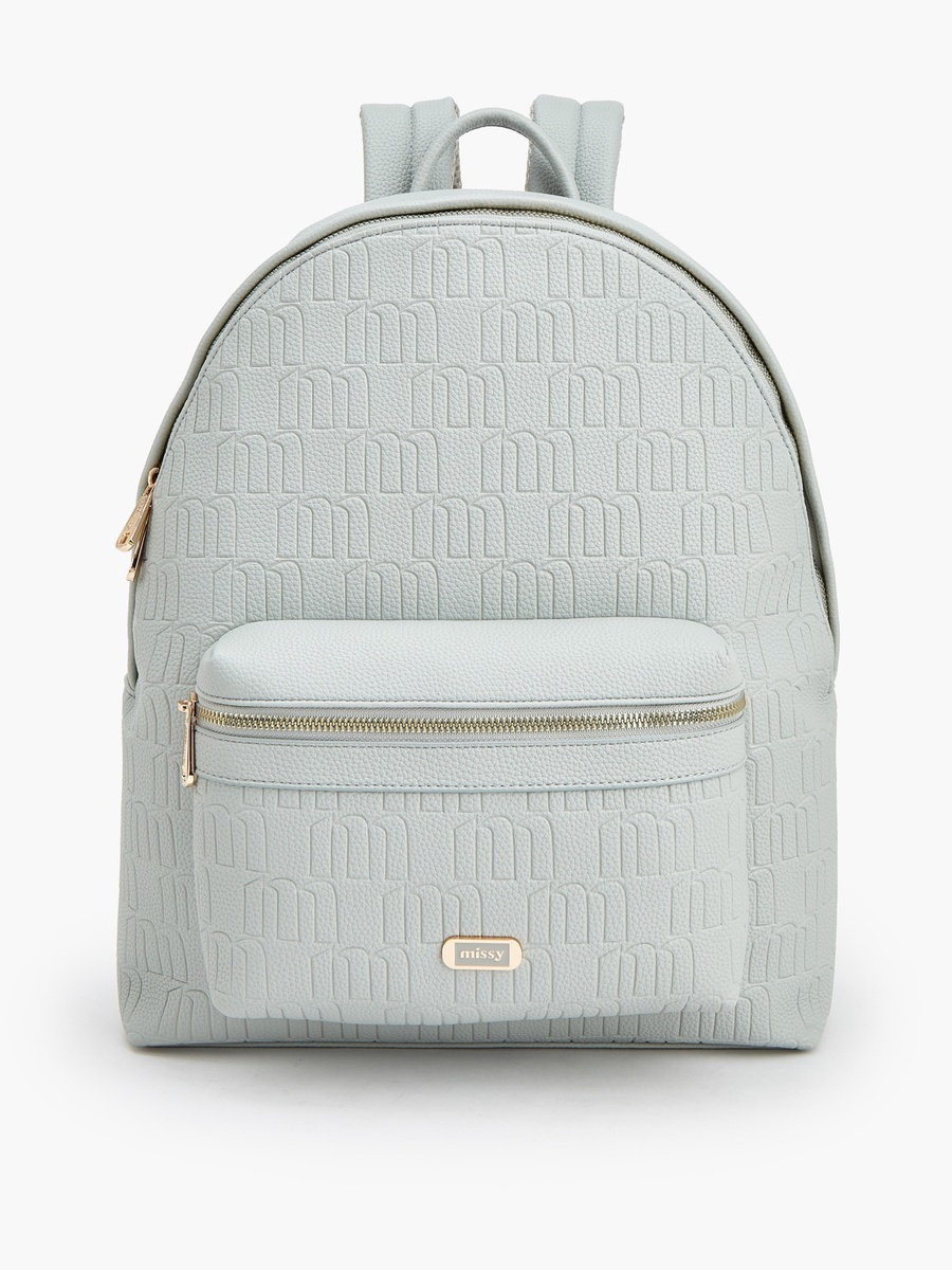 Monogram Embossed Backpack with Adjustable Straps and Zip Closure - 40x32x18 cm
