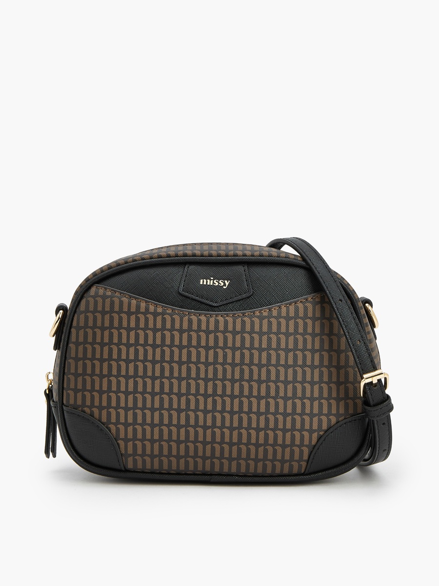 Monogram Print Crossbody Bag with Detachable Strap
