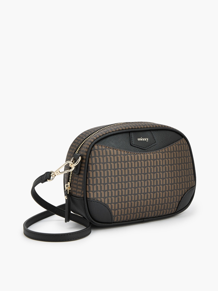 Monogram Print Crossbody Bag with Detachable Strap