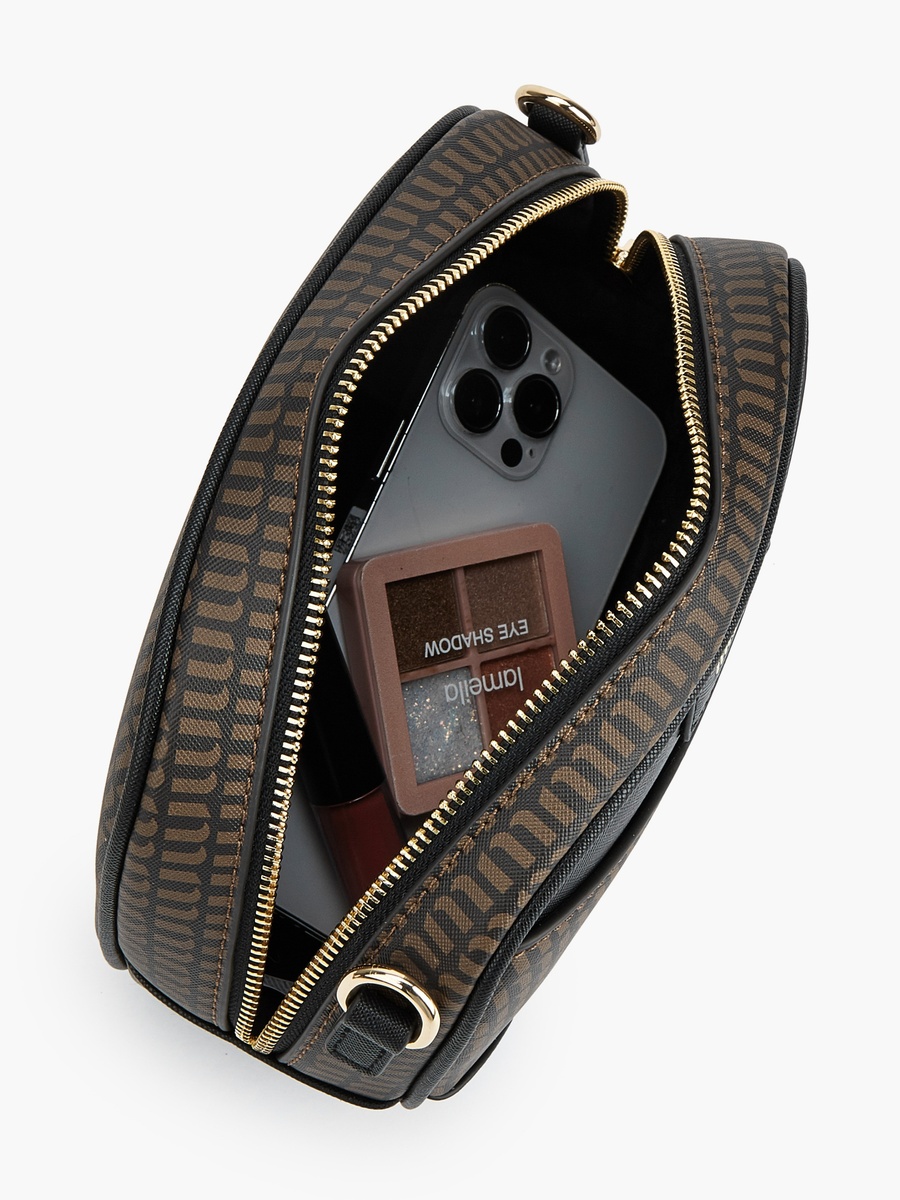 Monogram Print Crossbody Bag with Detachable Strap