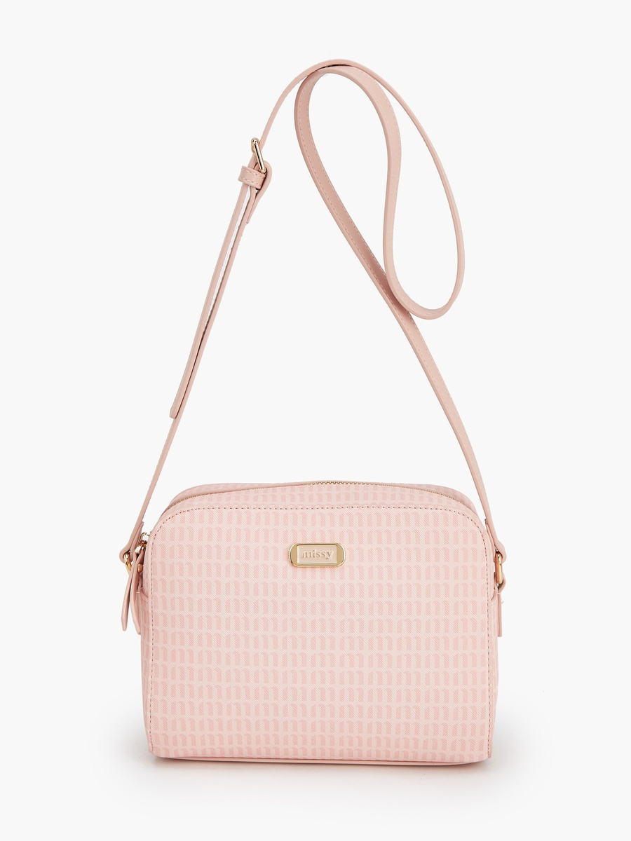 Monogram Print Crossbody Bag with Adjustable Strap