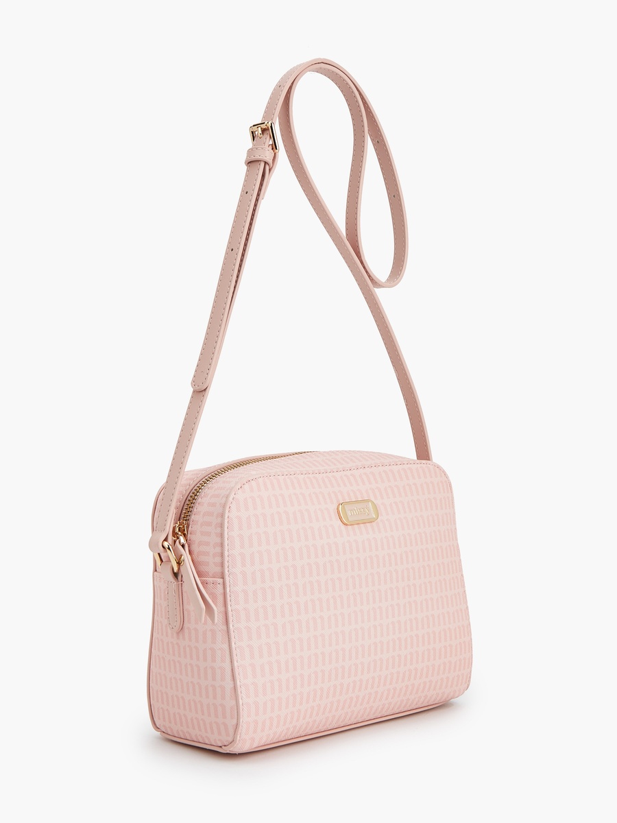 Monogram Print Crossbody Bag with Adjustable Strap