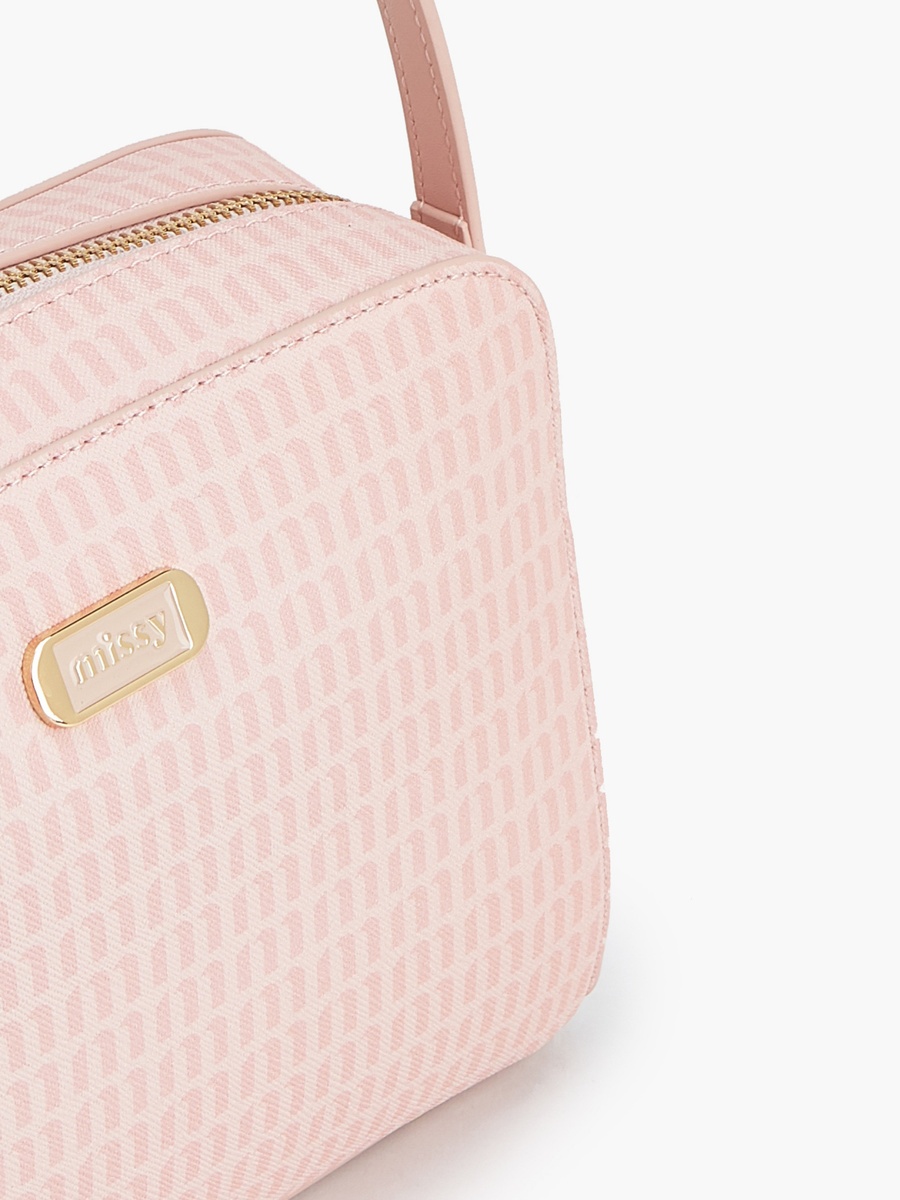 Monogram Print Crossbody Bag with Adjustable Strap